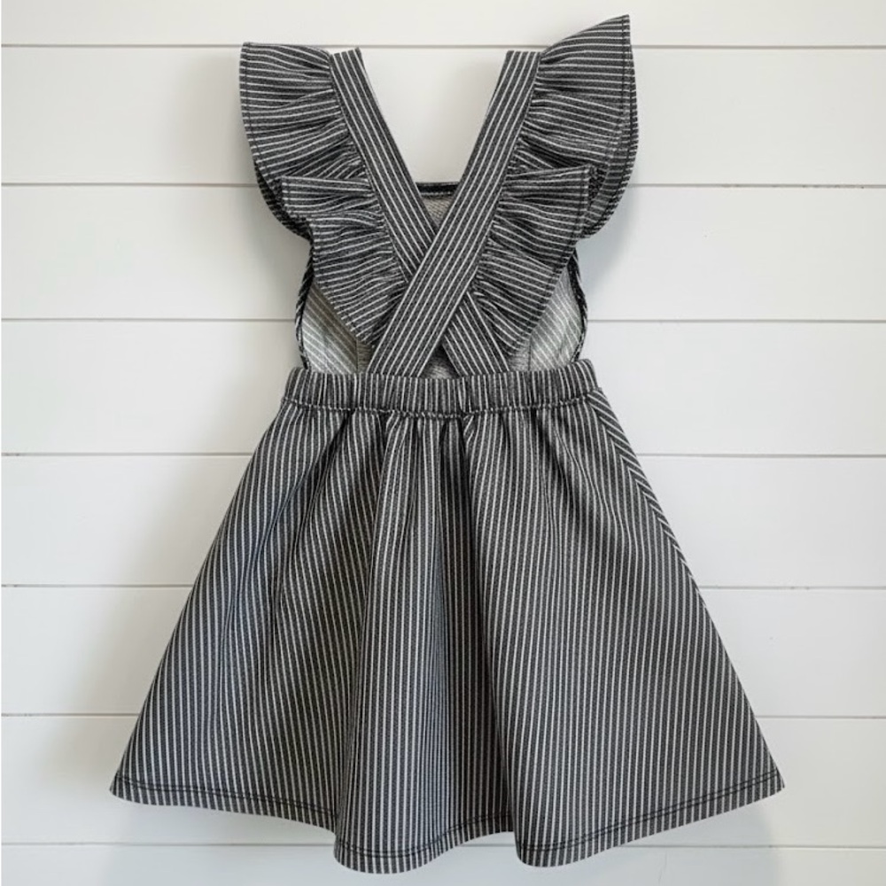 Art Class Retro Americana Black White Striped Denim Dress Pinafore Jumper 5T EUC - Picture 2 of 7